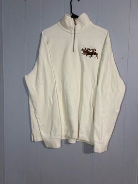 Ralph Lauren Ivory Half-Zip Sweater with Polo Player Embroidery